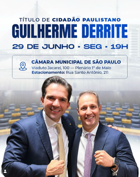 Guilherme Derrite receberá título de Cidadão Paulistano na Câmara Municipal