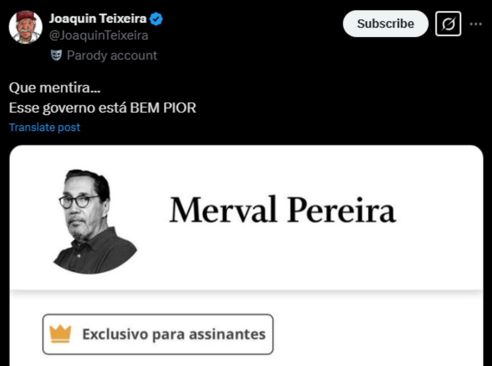 Humor afiado: Joaquim Teixeira desmonta narrativa de Merval Pereira