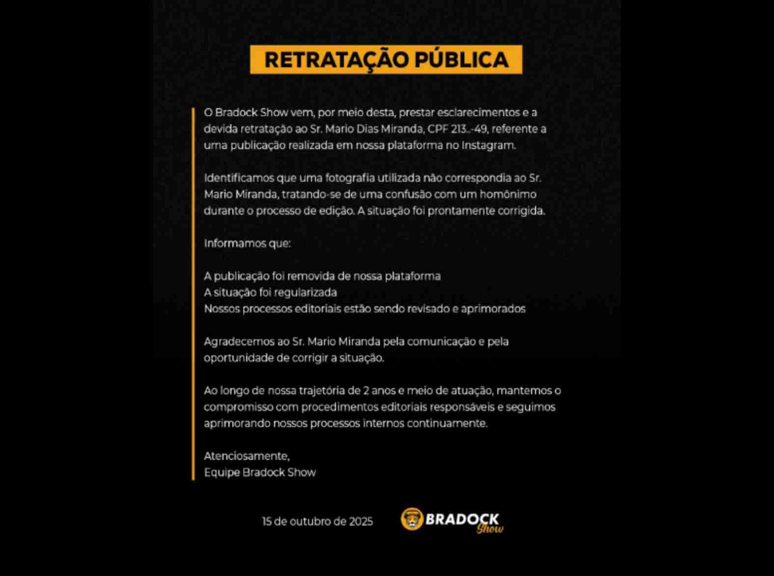 RETRATAÇÃO PÚBLICA