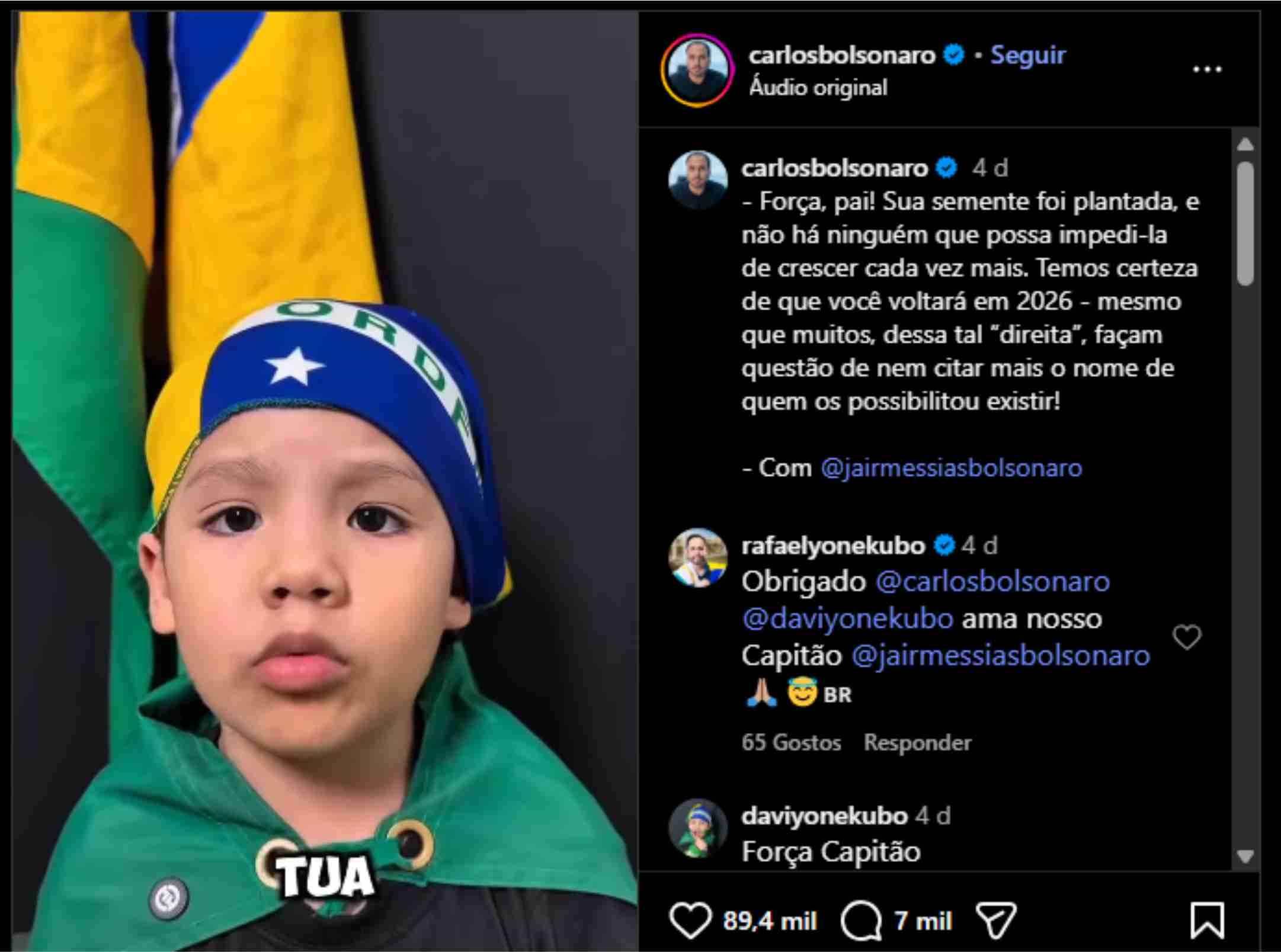 Davi Yonekubo emociona ao enviar mensagem de fé e apoio a Jair Bolsonaro
