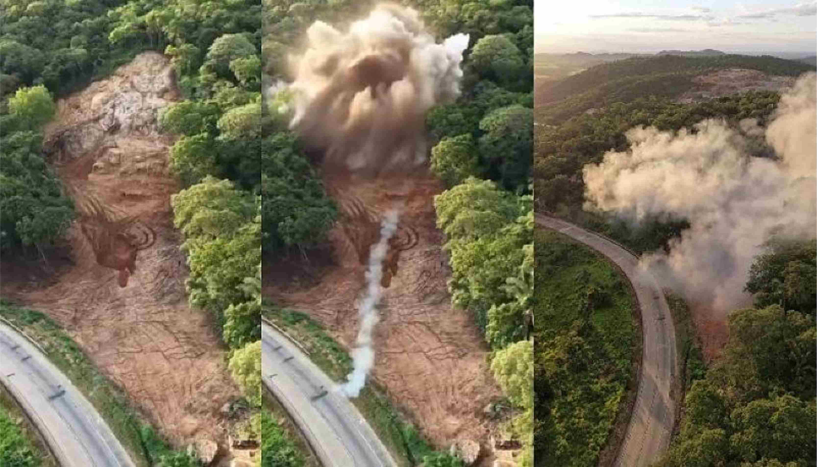 Rochas são detonadas para implantação de área de escape na serra de São Vicente