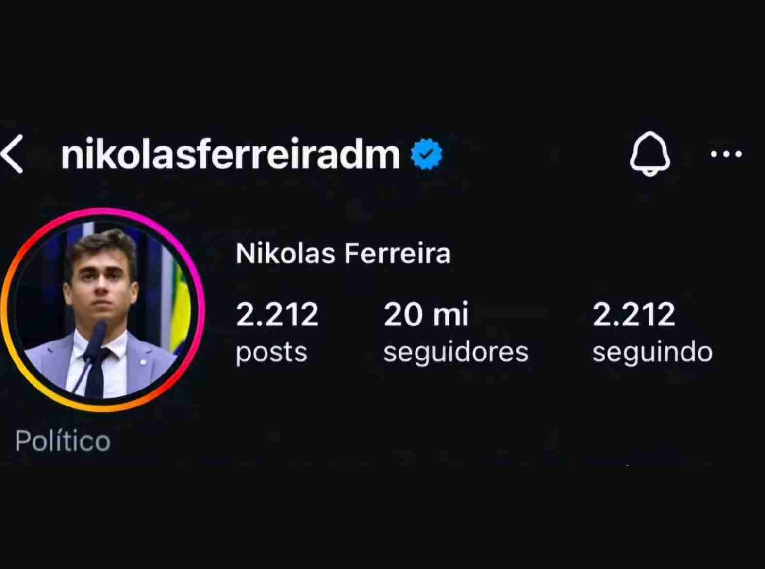 Nikolas Ferreira atinge 20 milhões de seguidores no Instagram durante caminhada a Brasília